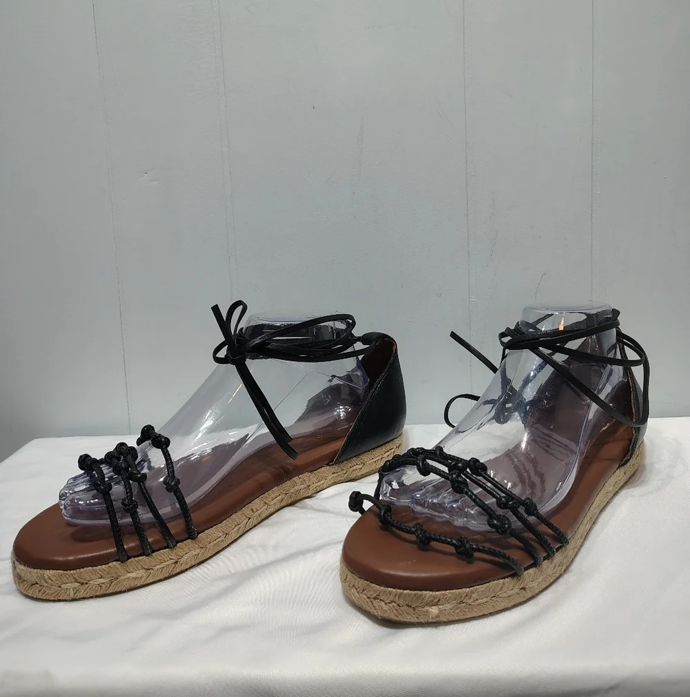 ALOHAS Wanderer Espadrille Sandals Leather Black Size 10 Anthropologie